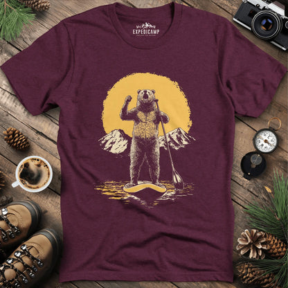 Paddleboarding Bear Sup Adventure T-Shirt – Heather Maroon – Outdoor apparel for travel, hiking, camping, and nature lovers – ExpediCamp