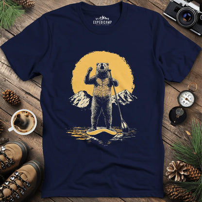 Paddleboarding Bear Sup Adventure T-Shirt – Navy – Outdoor apparel for travel, hiking, camping, and nature lovers – ExpediCamp
