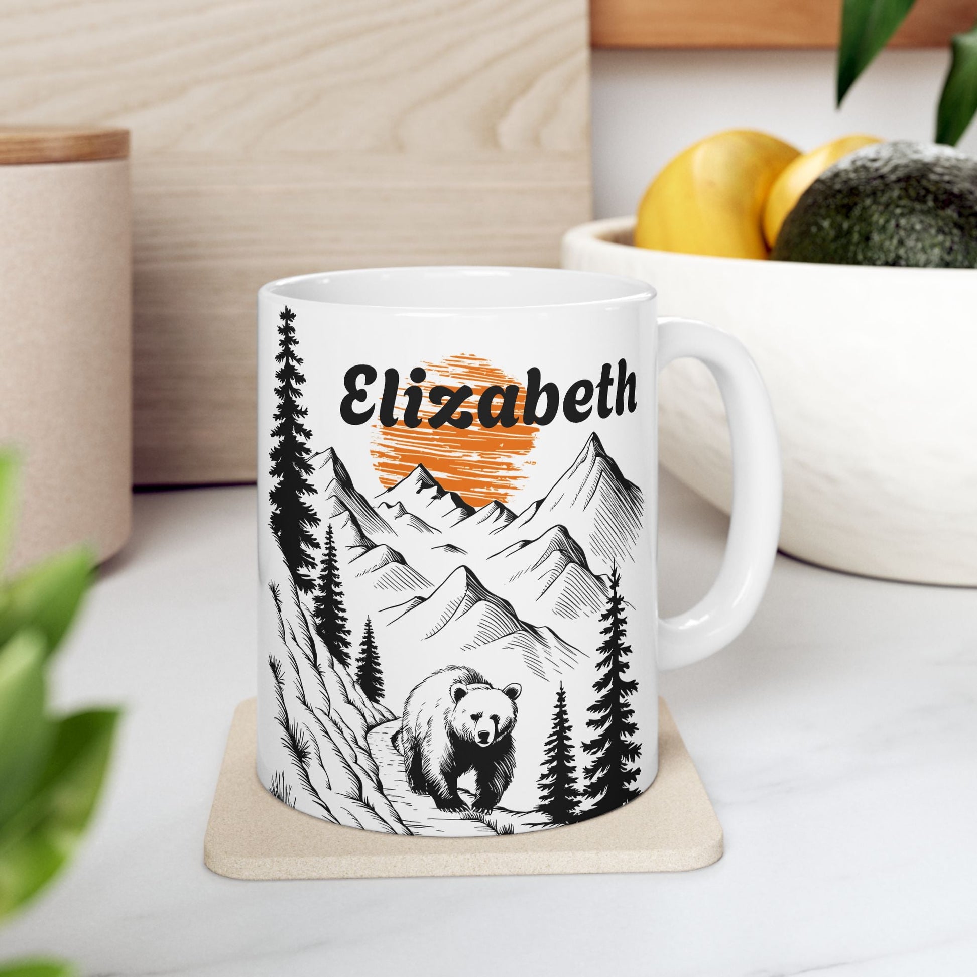 Personalized Bear Trek Mug – Custom Name Design – 11oz – Outdoor apparel for travel, hiking, camping, and nature lovers – ExpediCamp