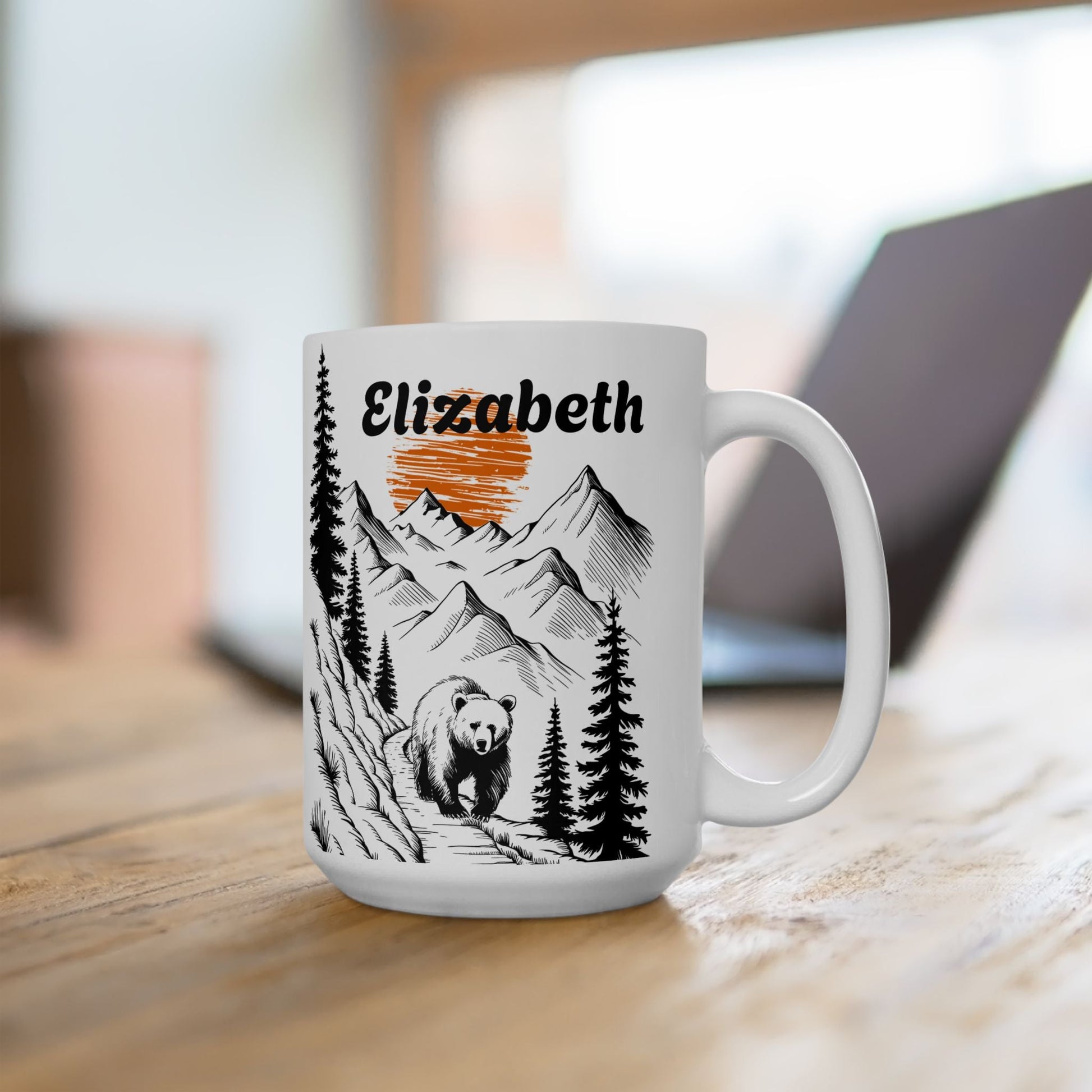 Personalized Bear Trek Mug – Custom Name Design – 15oz – Outdoor apparel for travel, hiking, camping, and nature lovers – ExpediCamp