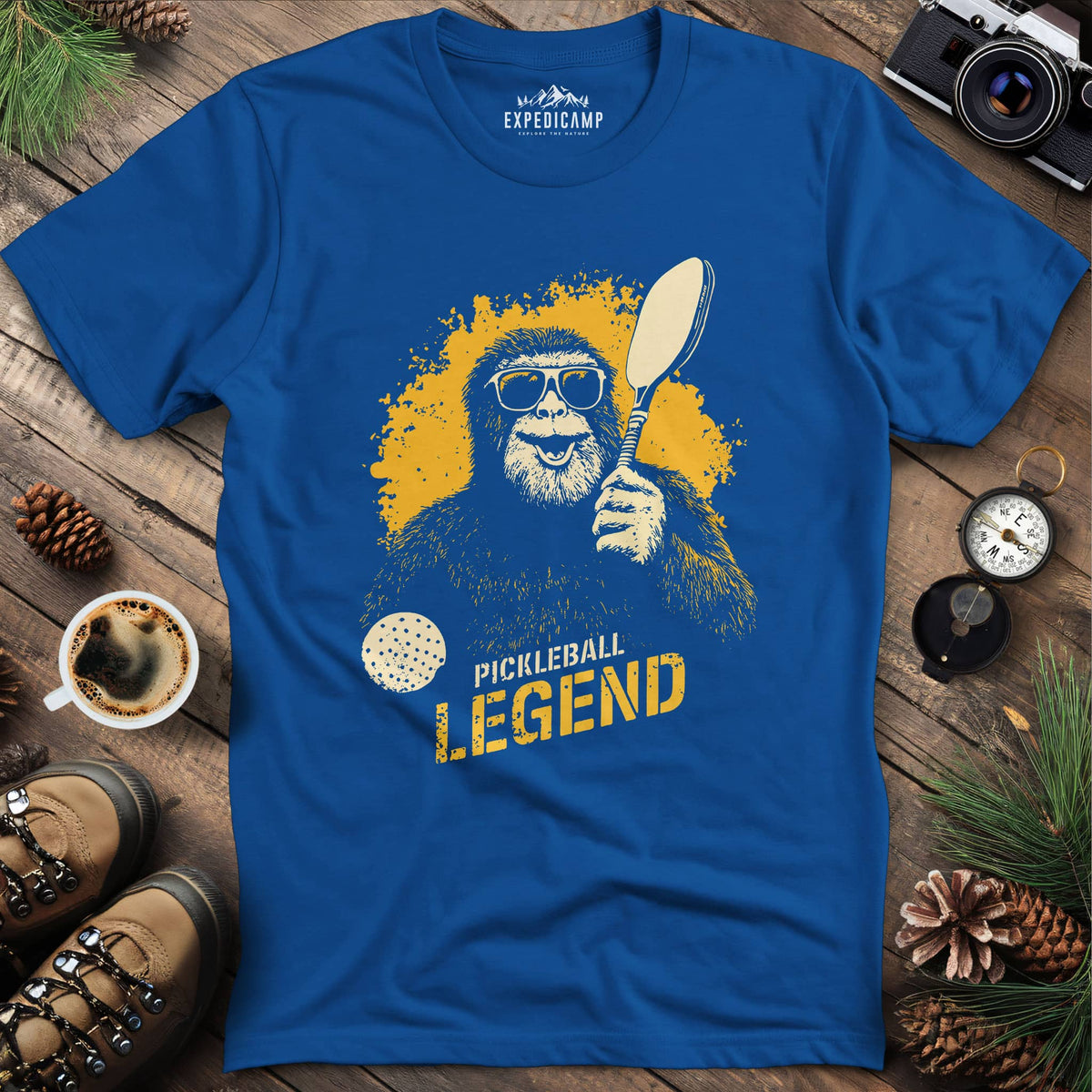 Pickleball Legend Funny Bigfoot T-Shirt – Royal – Outdoor apparel for travel, hiking, camping, and nature lovers – ExpediCamp