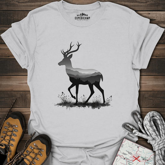 Pronghorn Antelope Silhouette T-Shirt – Ice Grey – Outdoor apparel for travel, hiking, camping, and nature lovers – ExpediCamp