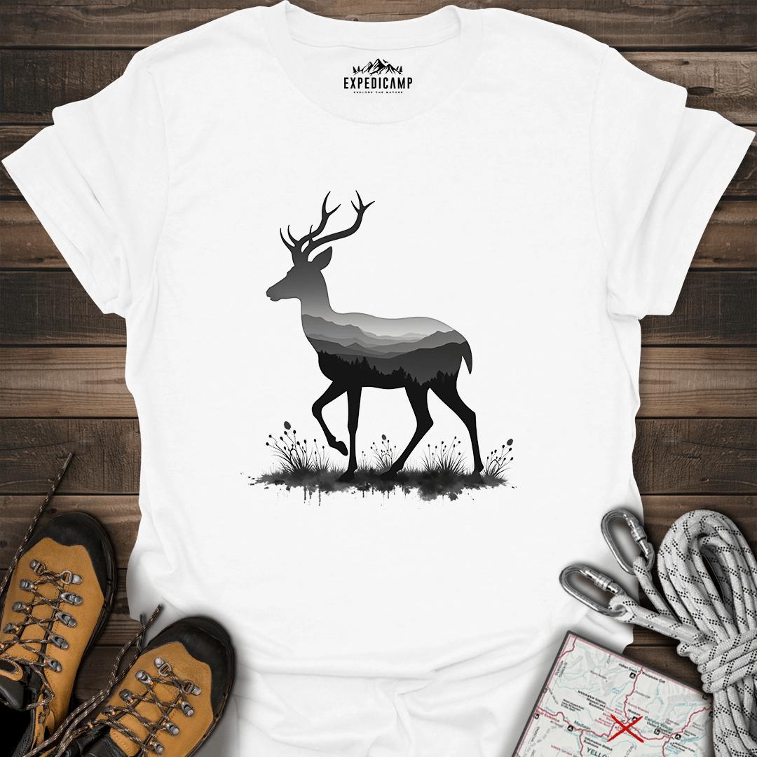 Pronghorn Antelope Silhouette T-Shirt – White – Outdoor apparel for travel, hiking, camping, and nature lovers – ExpediCamp