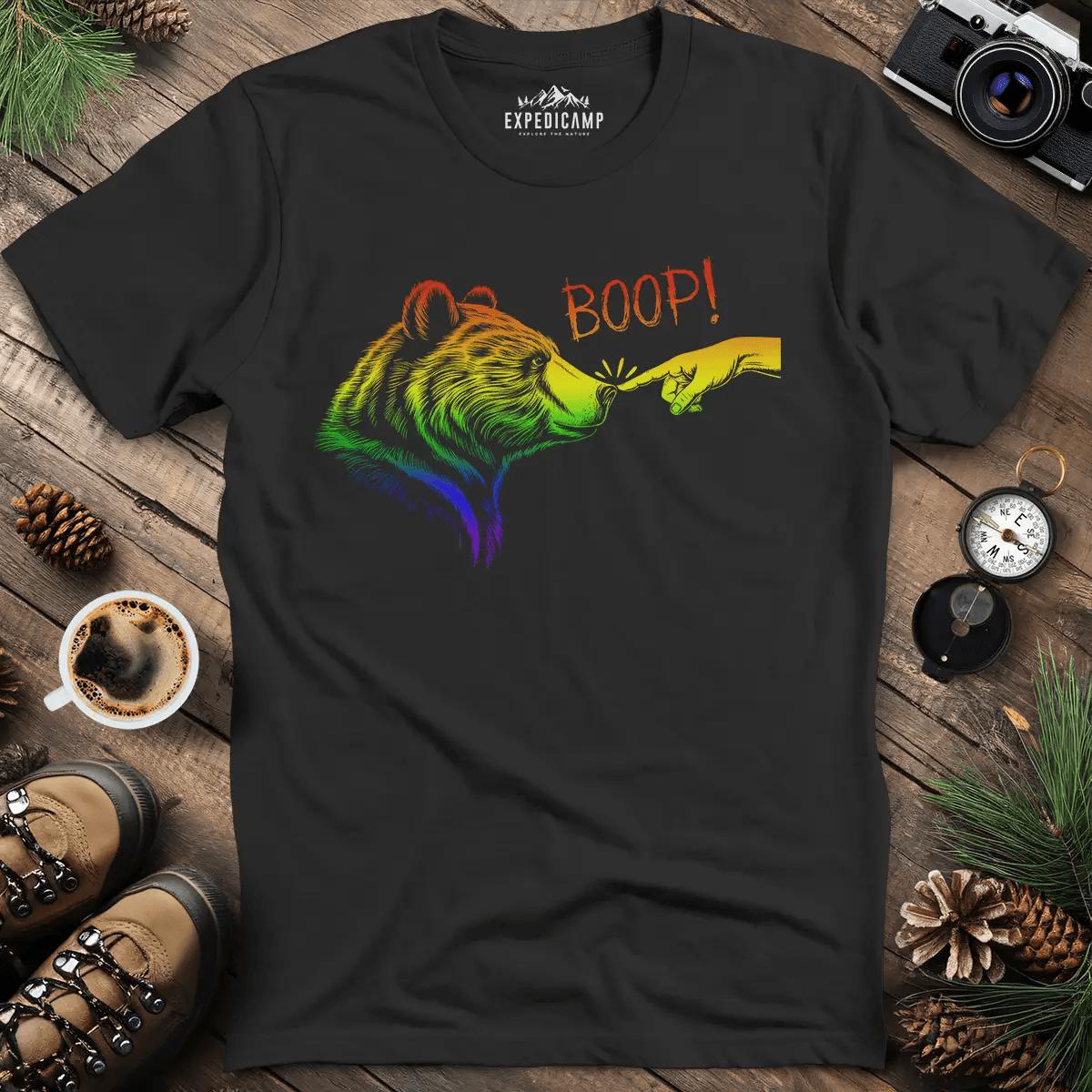 Rainbow Boop Bear T-Shirt – Black – Outdoor apparel for travel, hiking, camping, and nature lovers – ExpediCamp