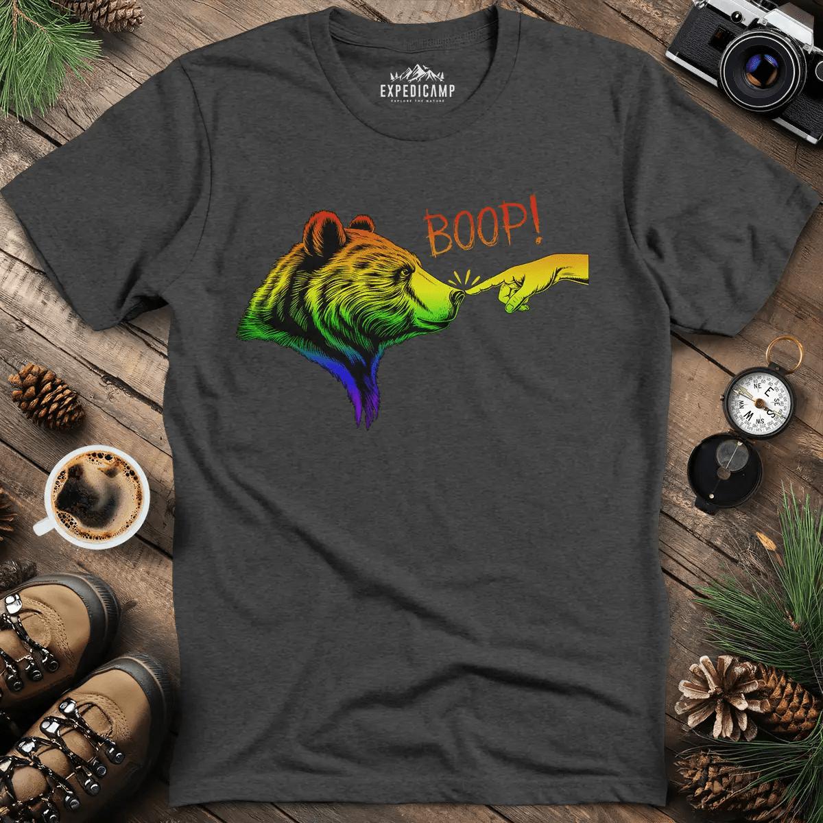 Rainbow Boop Bear T-Shirt – Dark Heather – Outdoor apparel for travel, hiking, camping, and nature lovers – ExpediCamp