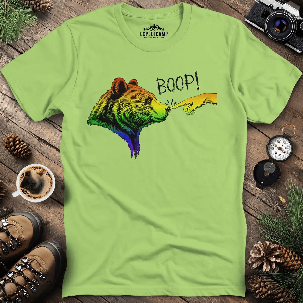 Rainbow Boop Bear T-Shirt – Kiwi – Outdoor apparel for travel, hiking, camping, and nature lovers – ExpediCamp
