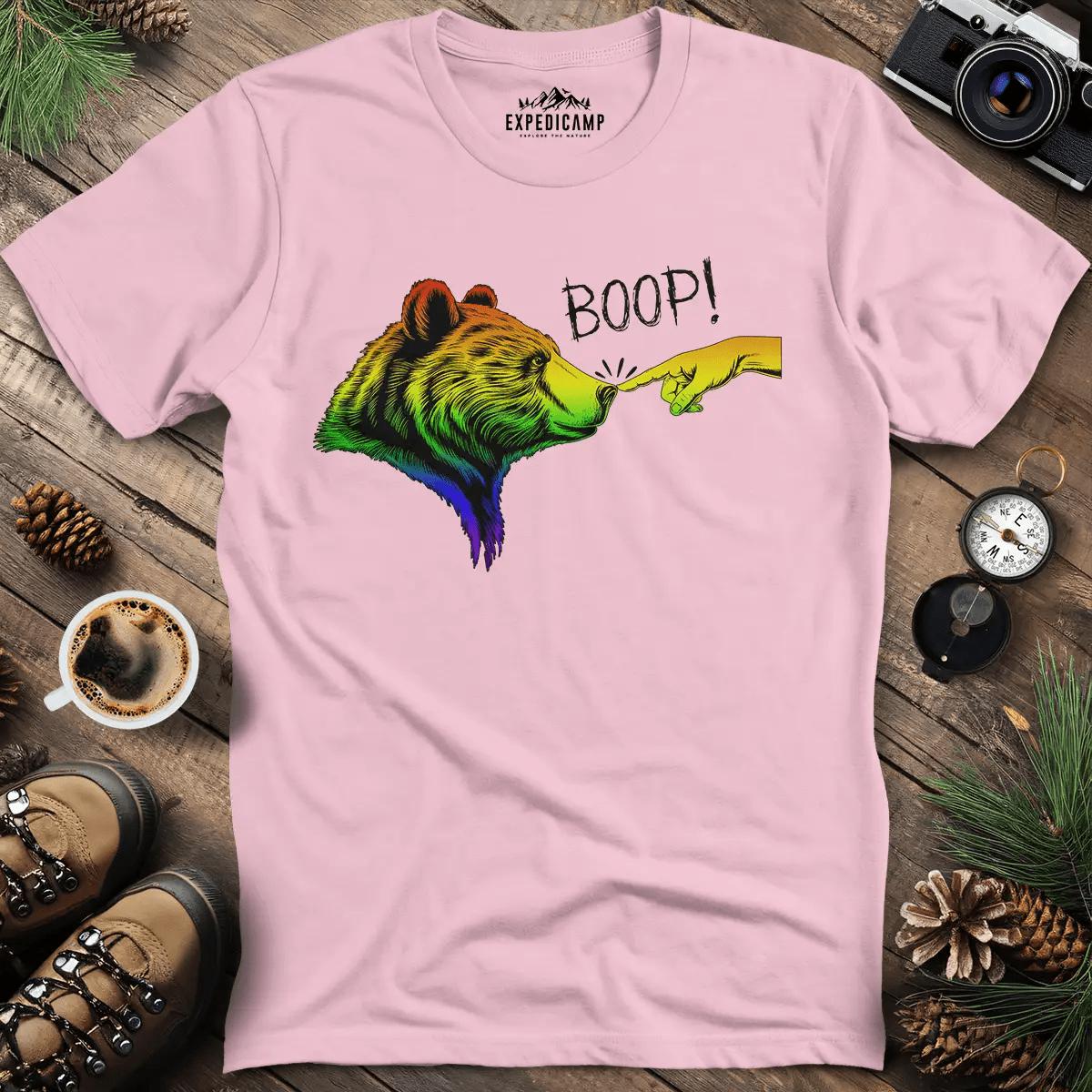 Rainbow Boop Bear T-Shirt – Light Pink – Outdoor apparel for travel, hiking, camping, and nature lovers – ExpediCamp