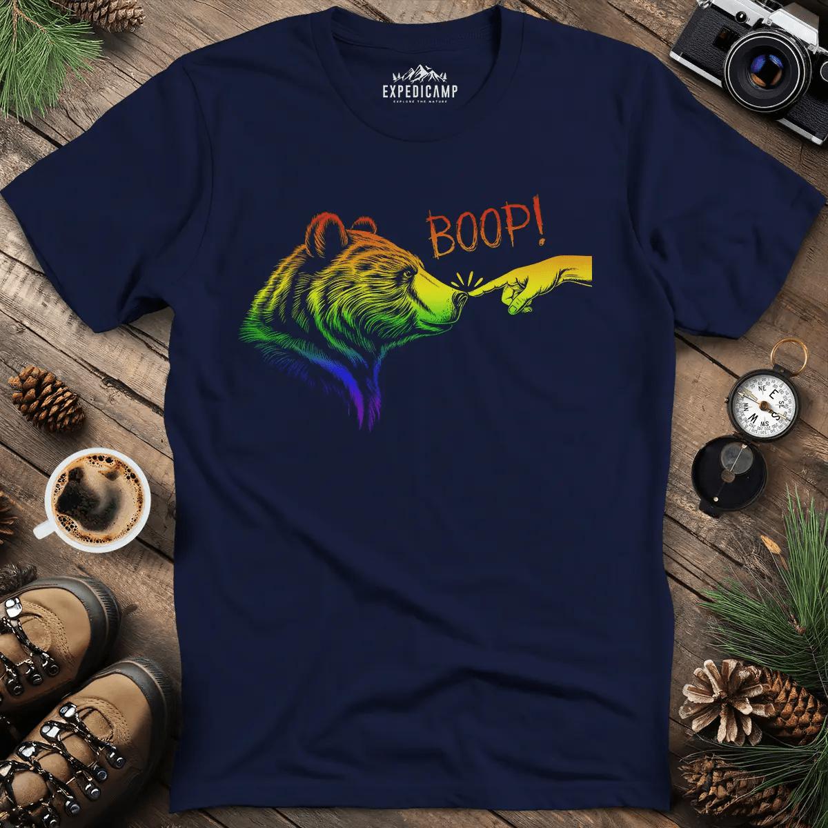 Rainbow Boop Bear T-Shirt – Navy – Outdoor apparel for travel, hiking, camping, and nature lovers – ExpediCamp