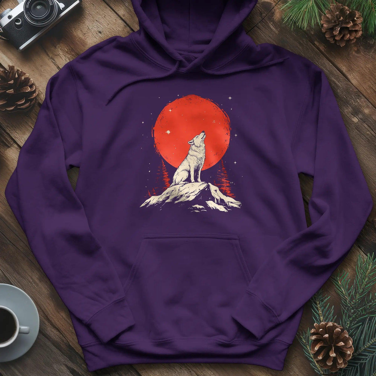 Red Moon Wolf Hoodie – Purple – Outdoor apparel for travel, hiking, camping, and nature lovers – ExpediCamp