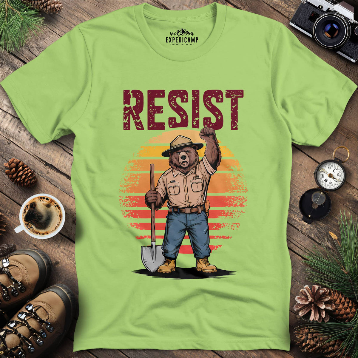 Resist Bear Ranger T-Shirt – Kiwi – Outdoor apparel for travel, hiking, camping, and nature lovers – ExpediCamp