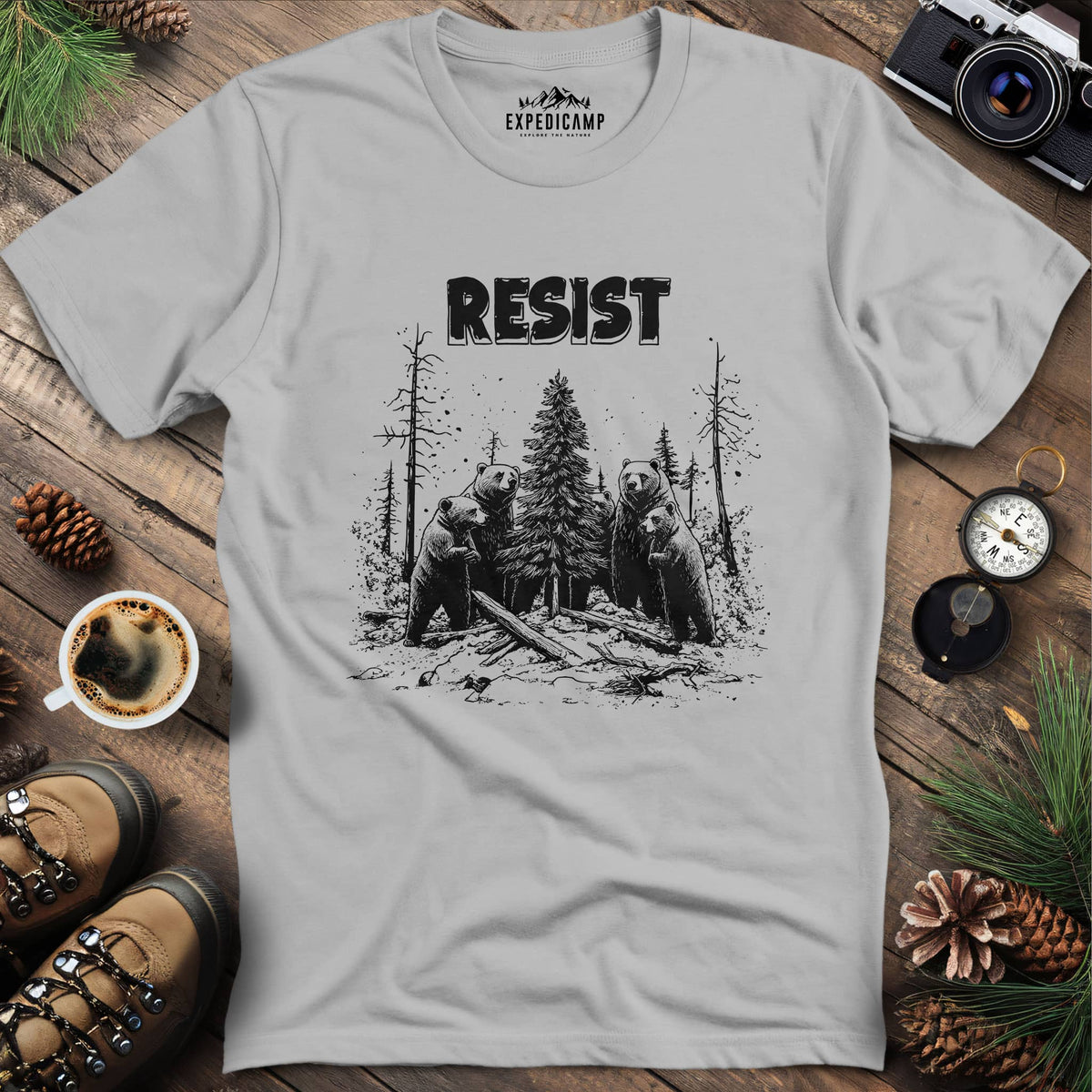 Resist Save National Parks Conservation T-Shirt – Ice Grey – Outdoor apparel for travel, hiking, camping, and nature lovers – ExpediCamp