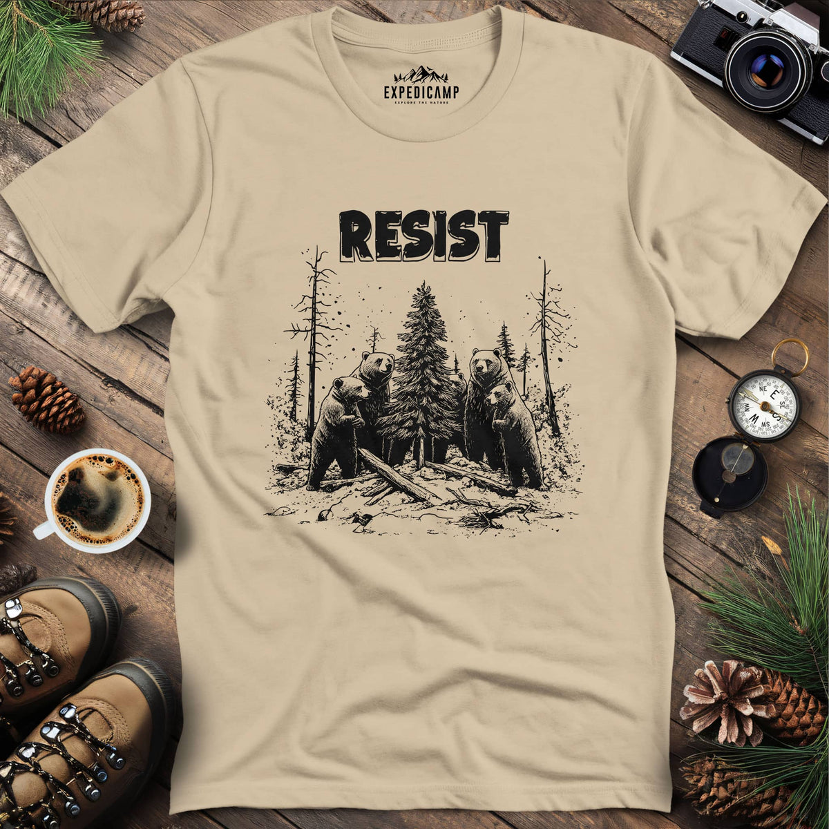 Resist Save National Parks Conservation T-Shirt – Sand – Outdoor apparel for travel, hiking, camping, and nature lovers – ExpediCamp