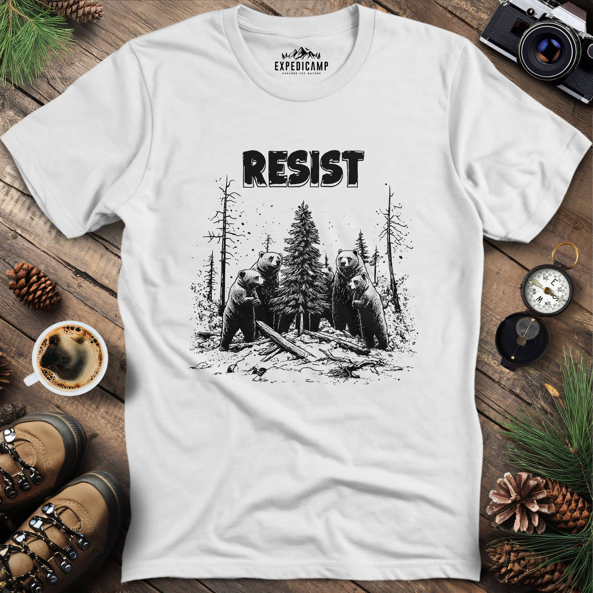 Resist Save National Parks Conservation T-Shirt – White – Outdoor apparel for travel, hiking, camping, and nature lovers – ExpediCamp