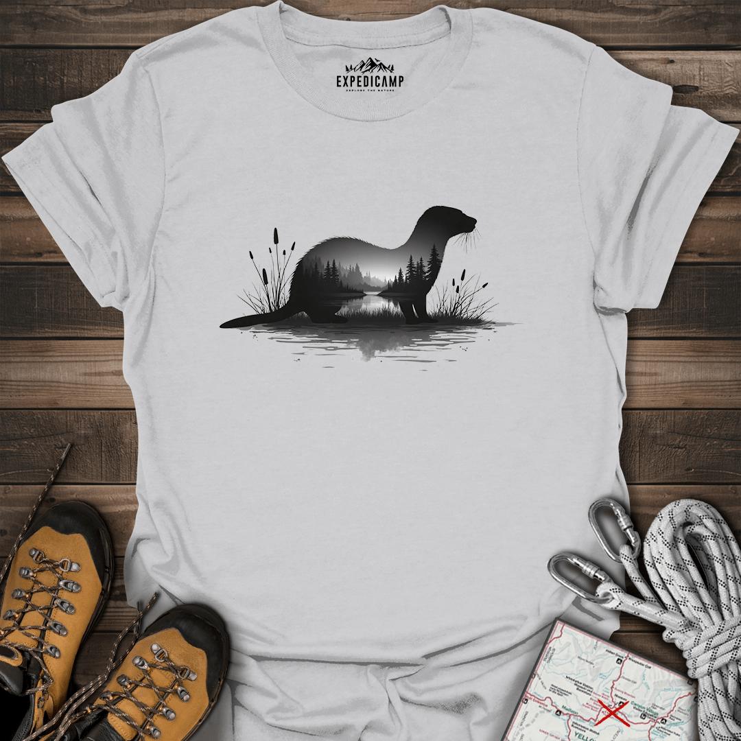River Otter Forest Reflection T-Shirt – Ice Grey – Outdoor apparel for travel, hiking, camping, and nature lovers – ExpediCamp