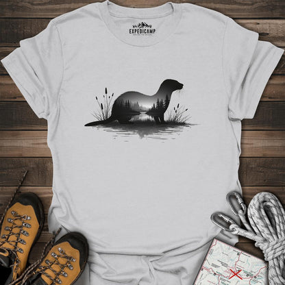 River Otter Forest Reflection T-Shirt – Ice Grey – Outdoor apparel for travel, hiking, camping, and nature lovers – ExpediCamp