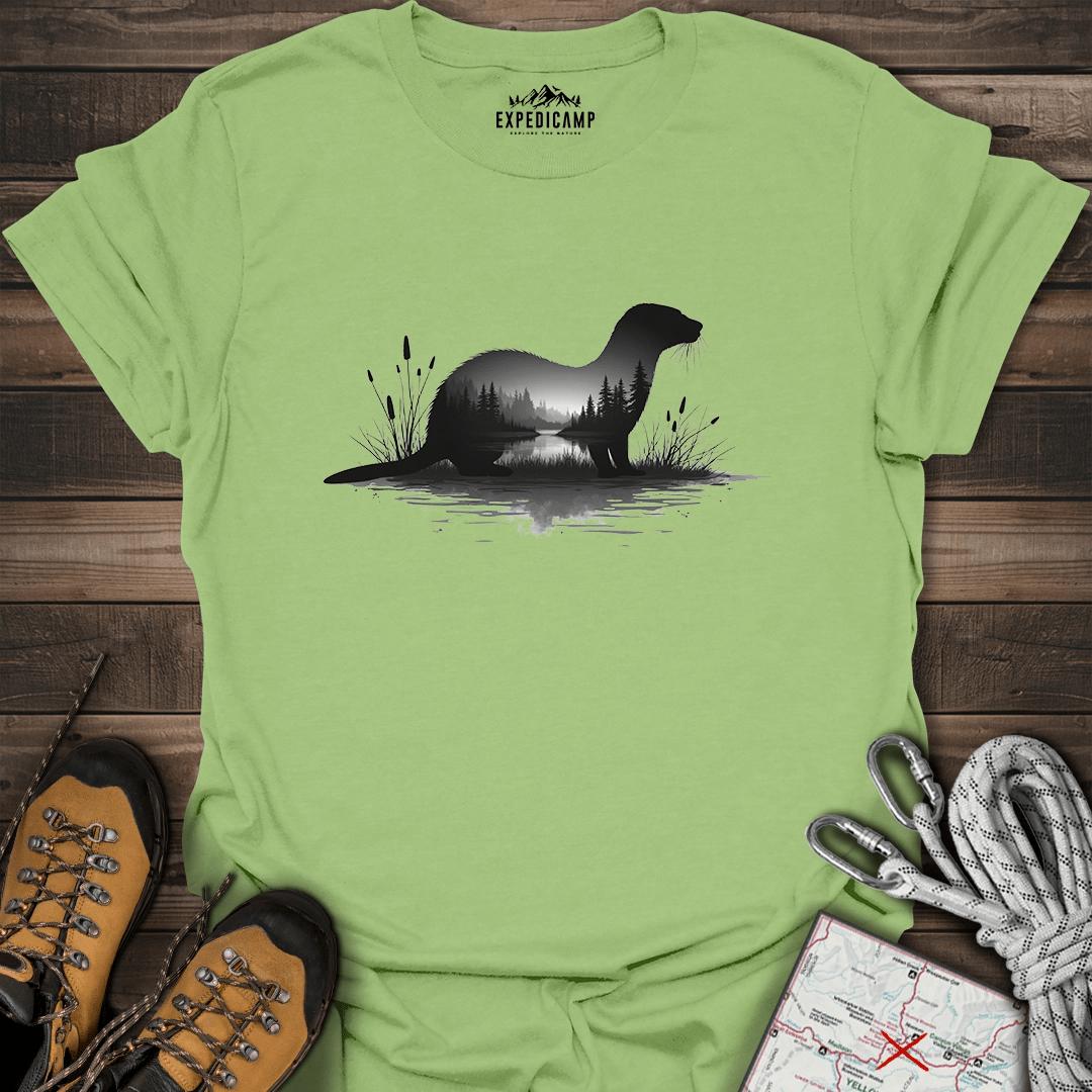 River Otter Forest Reflection T-Shirt – Kiwi – Outdoor apparel for travel, hiking, camping, and nature lovers – ExpediCamp