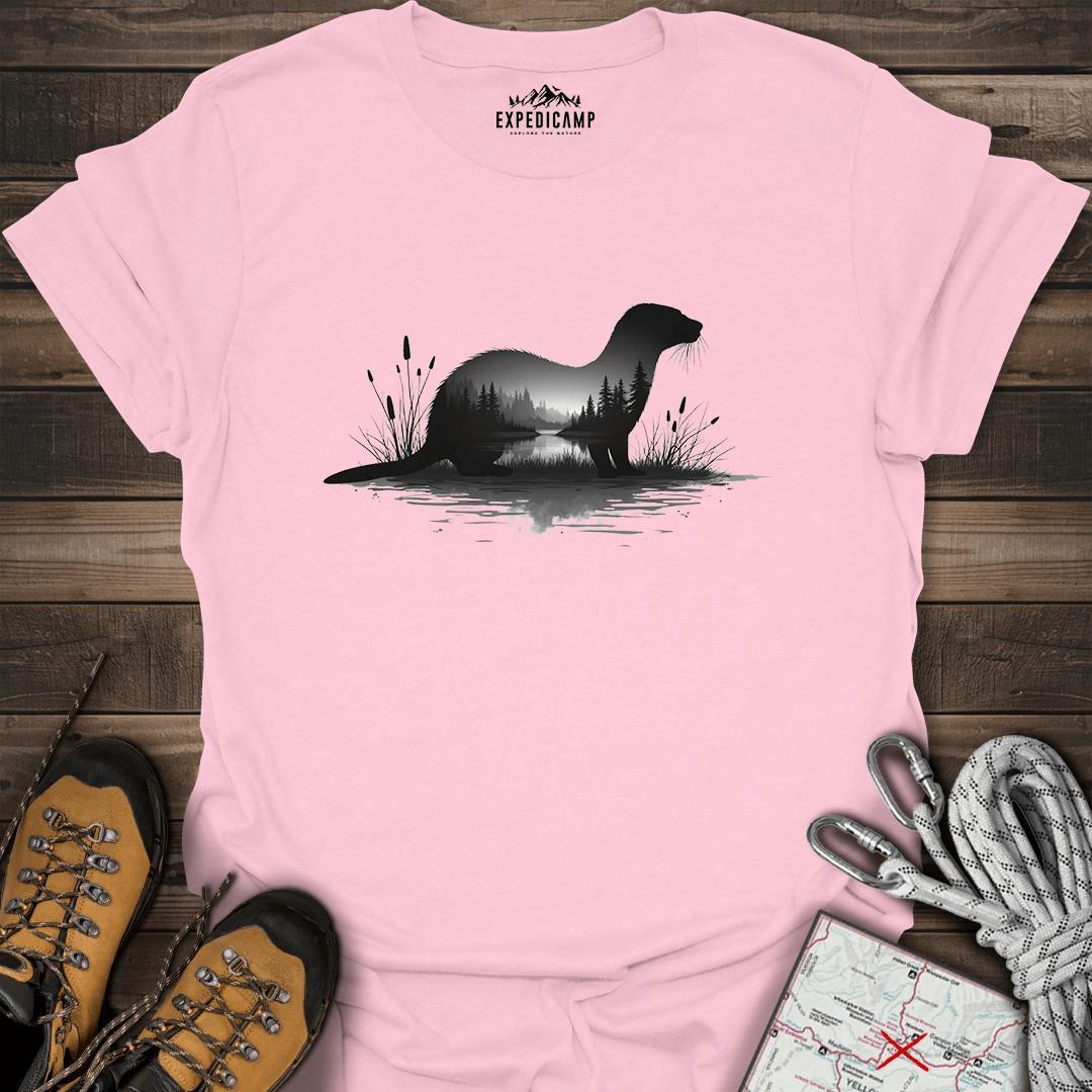 River Otter Forest Reflection T-Shirt – Light Pink – Outdoor apparel for travel, hiking, camping, and nature lovers – ExpediCamp