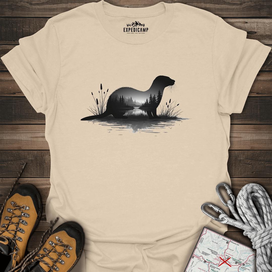 River Otter Forest Reflection T-Shirt – Sand – Outdoor apparel for travel, hiking, camping, and nature lovers – ExpediCamp