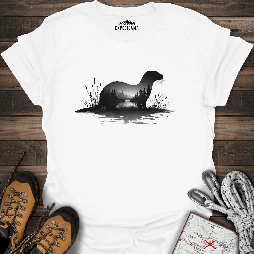 River Otter Forest Reflection T-Shirt – White – Outdoor apparel for travel, hiking, camping, and nature lovers – ExpediCamp