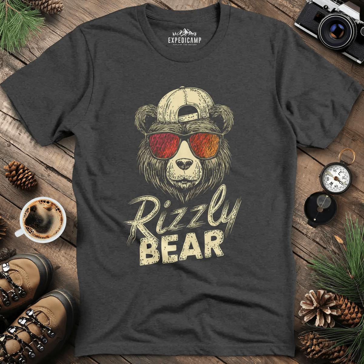Rizzly Bear T-Shirt – Dark Heather – Outdoor apparel for travel, hiking, camping, and nature lovers – ExpediCamp