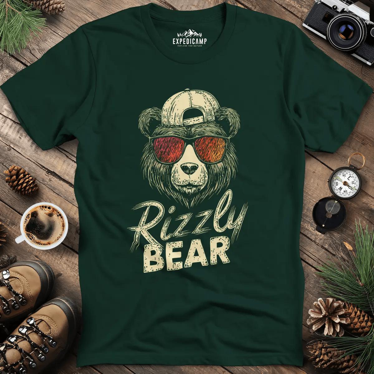 Rizzly Bear T-Shirt – Forest Green – Outdoor apparel for travel, hiking, camping, and nature lovers – ExpediCamp