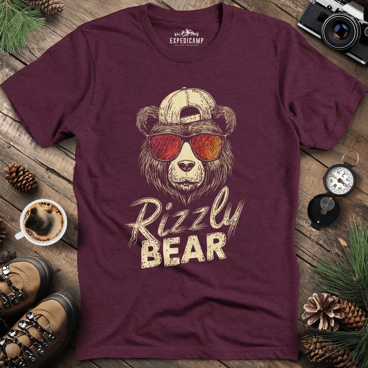 Rizzly Bear T-Shirt – Heather Maroon – Outdoor apparel for travel, hiking, camping, and nature lovers – ExpediCamp