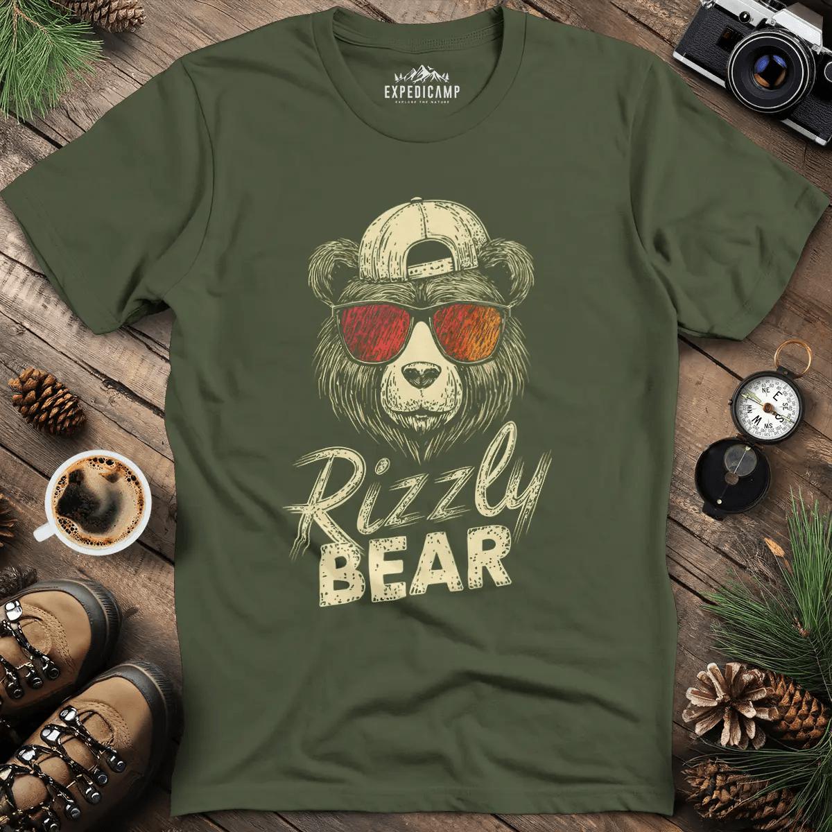 Rizzly Bear T-Shirt – Military Green – Outdoor apparel for travel, hiking, camping, and nature lovers – ExpediCamp