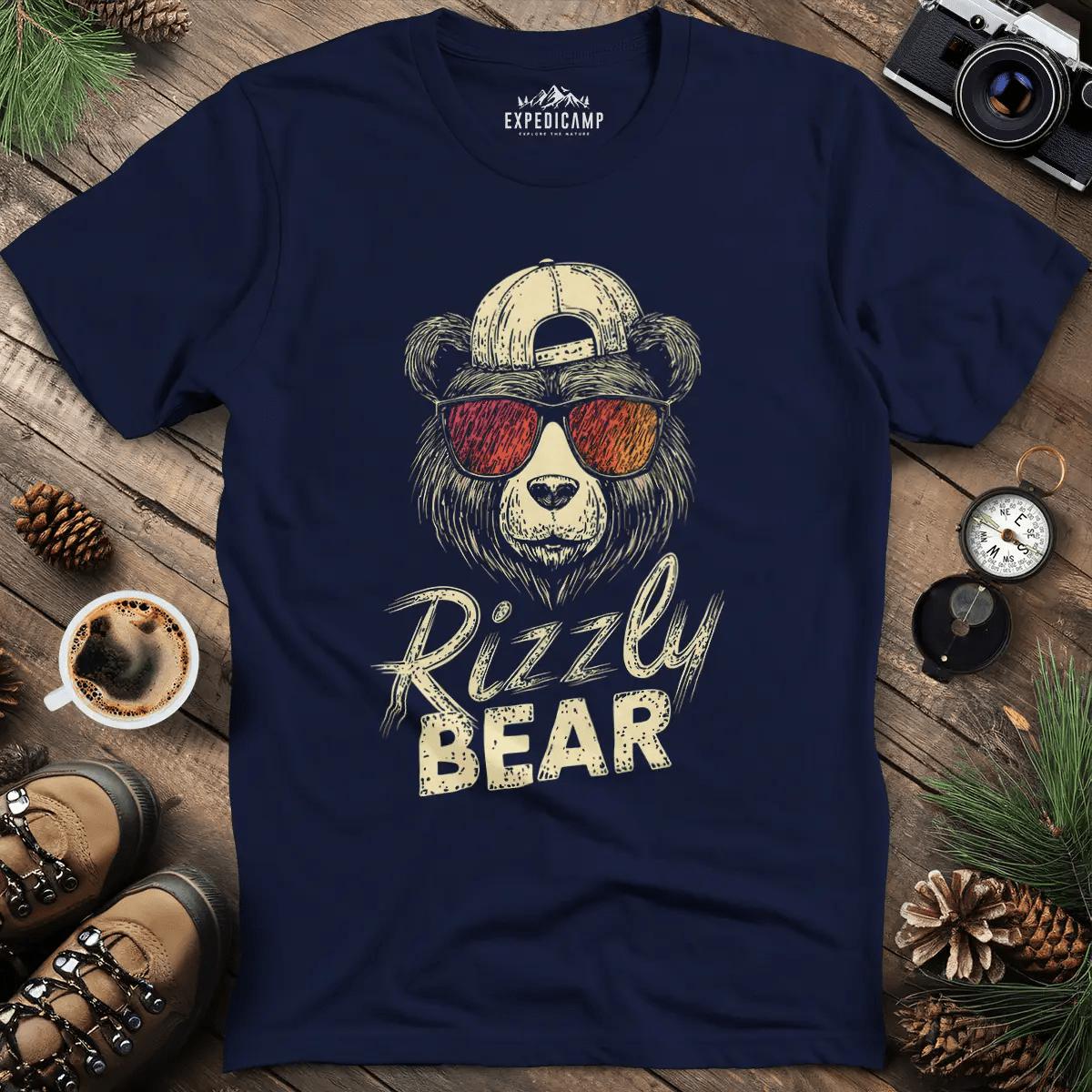 Rizzly Bear T-Shirt – Navy – Outdoor apparel for travel, hiking, camping, and nature lovers – ExpediCamp