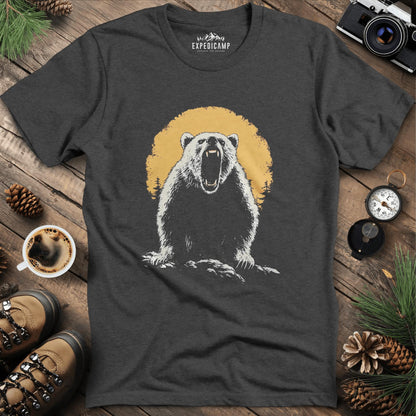 Roaring Grizzly Bear T-Shirt – Fierce Wilderness Beast Design – Dark Heather – Outdoor apparel for travel, hiking, camping, and nature lovers – ExpediCamp