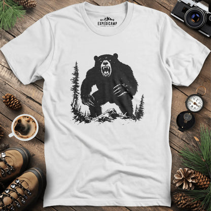 Roaring Grizzly Bear T-Shirt – Fierce Wilderness Predator Design – White – Outdoor apparel for travel, hiking, camping, and nature lovers – ExpediCamp