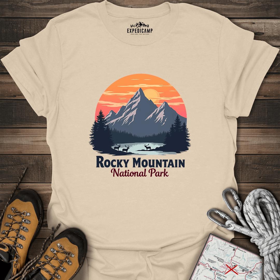 Rocky Mountain National Park T-Shirt – Sand – Outdoor apparel for travel, hiking, camping, and nature lovers – ExpediCamp