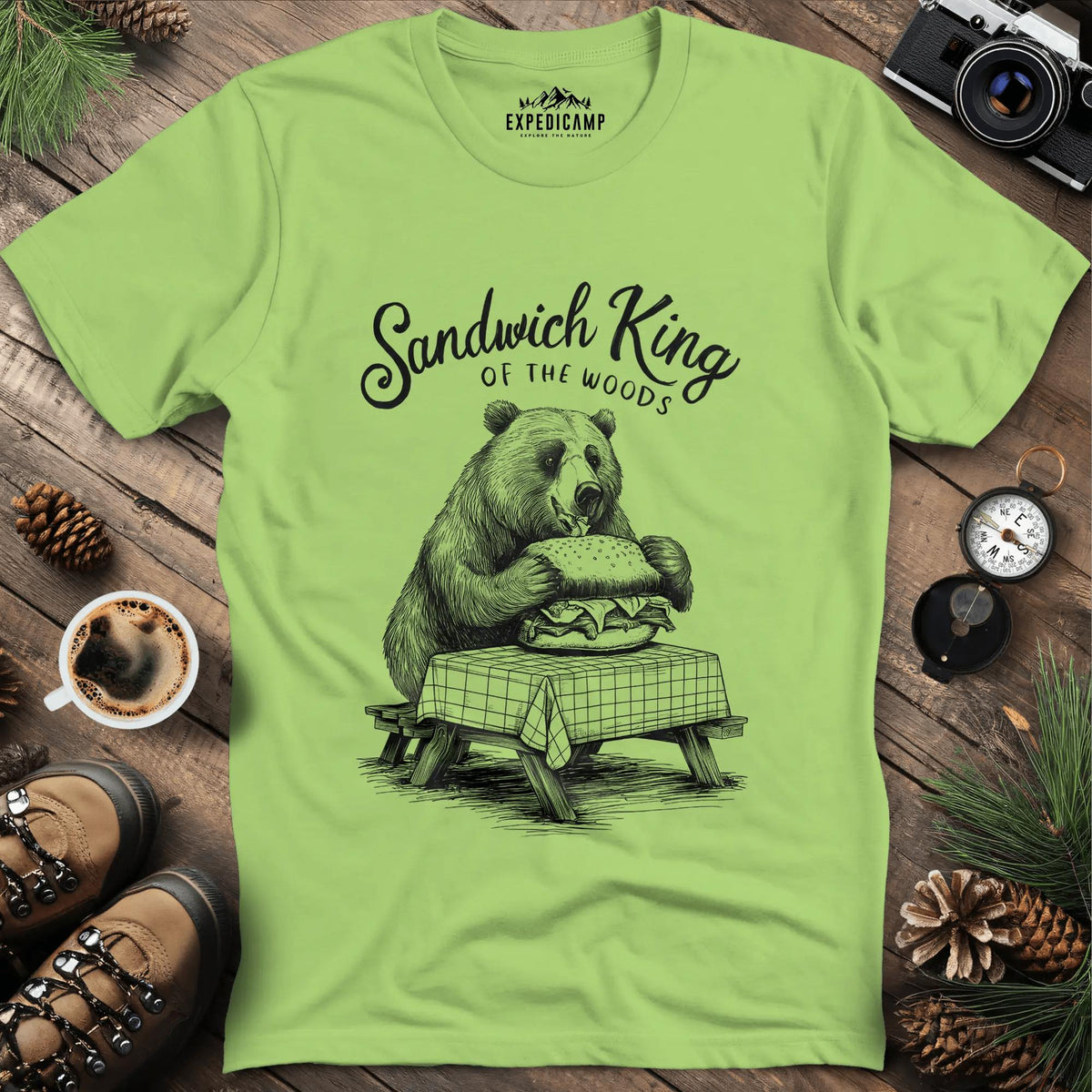Sandwich King of the Woods T-Shirt – Kiwi – Outdoor apparel for travel, hiking, camping, and nature lovers – ExpediCamp