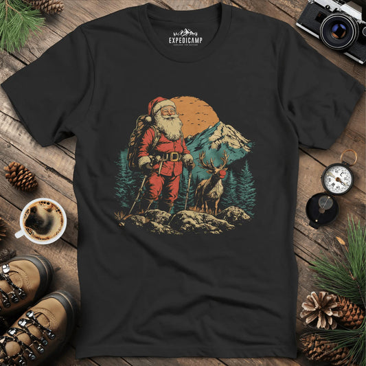 Santa and Rudolph Hiking T-Shirt – Black – Outdoor apparel for travel, hiking, camping, and nature lovers – ExpediCamp