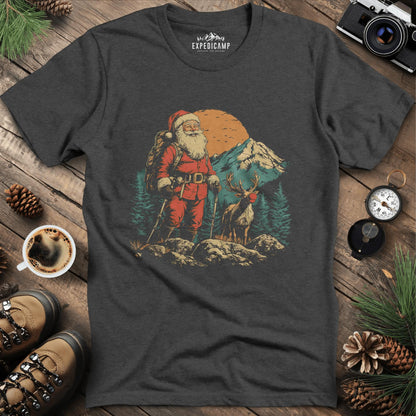 Santa and Rudolph Hiking T-Shirt – Dark Heather – Outdoor apparel for travel, hiking, camping, and nature lovers – ExpediCamp