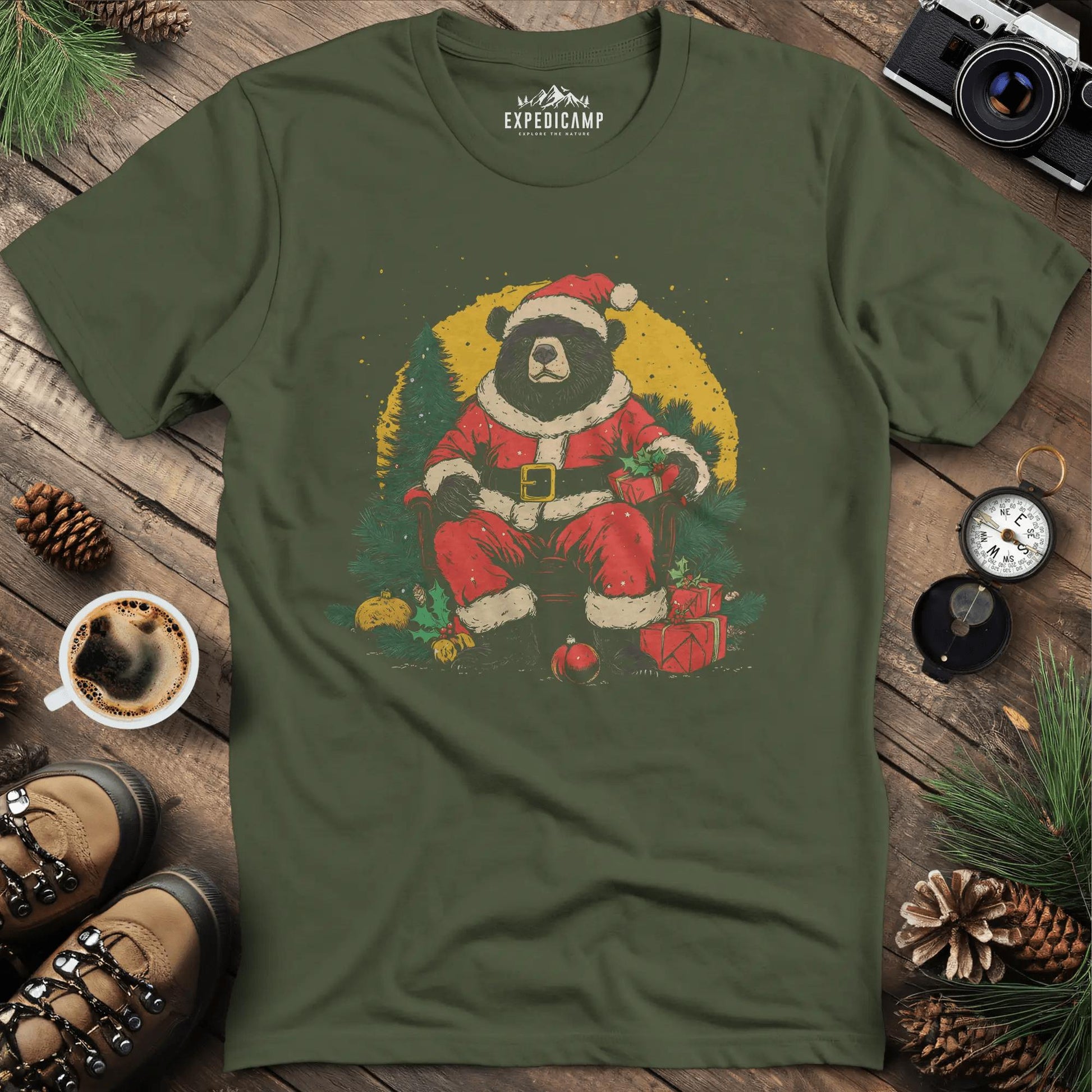 Santa Bear with Gifts T-Shirt – – Outdoor apparel for travel, hiking, camping, and nature lovers – ExpediCamp
