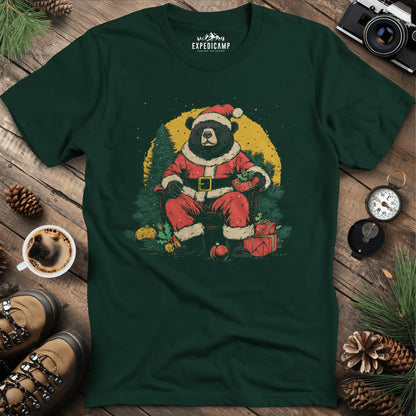 Santa Bear with Gifts T-Shirt – Forest Green – Outdoor apparel for travel, hiking, camping, and nature lovers – ExpediCamp