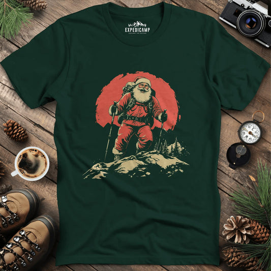 Santa Hiking T-Shirt - Festive Holiday Fun – Forest Green – Outdoor apparel for travel, hiking, camping, and nature lovers – ExpediCamp