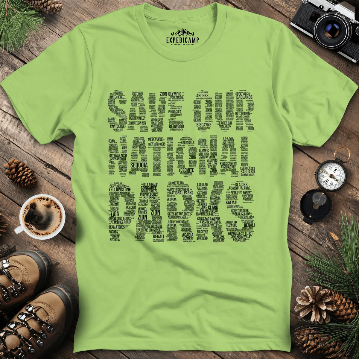Save Our National Parks T-Shirt - Word Art – Kiwi – Outdoor apparel for travel, hiking, camping, and nature lovers – ExpediCamp