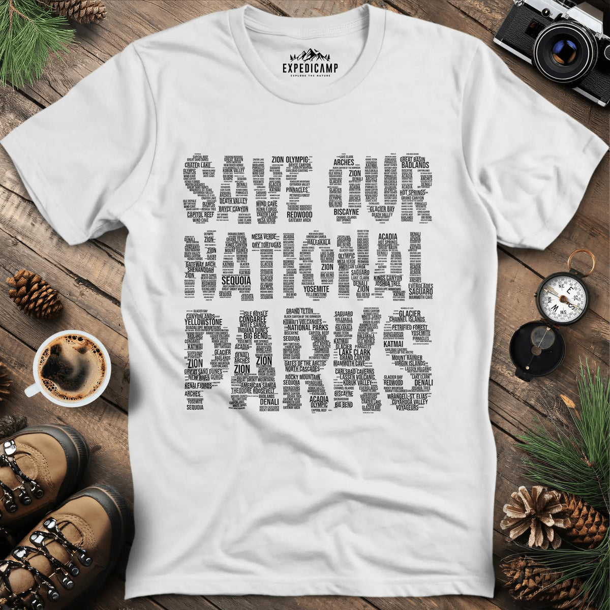 Save Our National Parks T-Shirt - Word Art – White – Outdoor apparel for travel, hiking, camping, and nature lovers – ExpediCamp