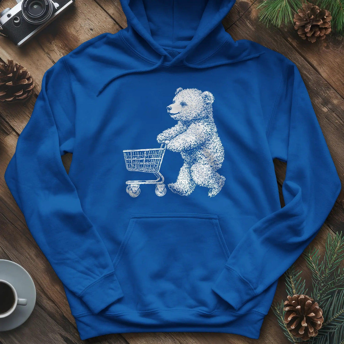 Shopping Bear Hoodie – Royal – Outdoor apparel for travel, hiking, camping, and nature lovers – ExpediCamp
