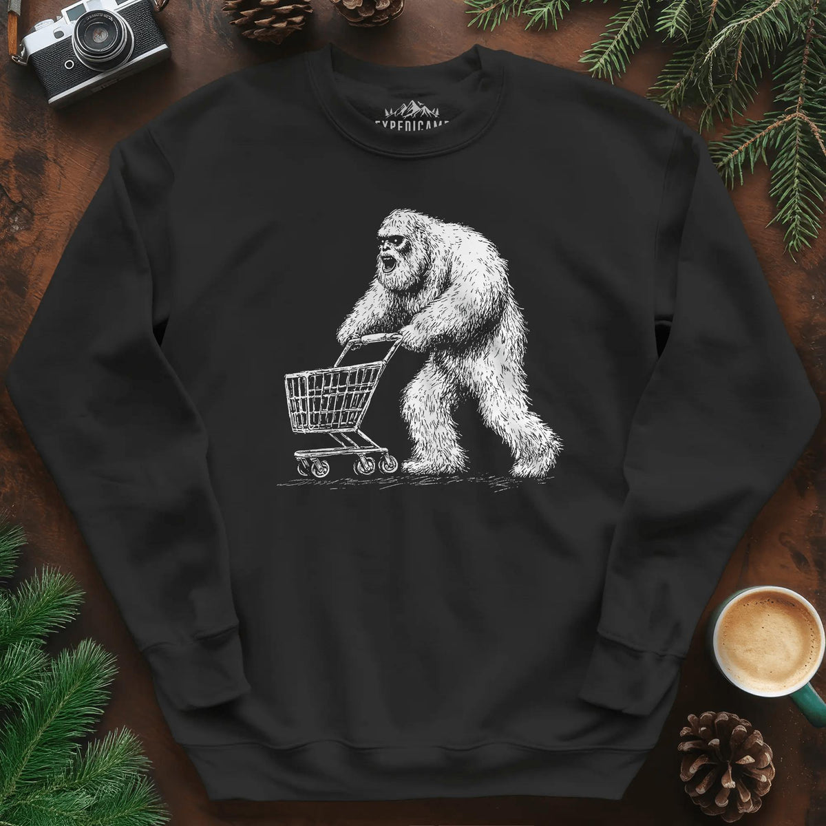 Shopping Yeti Sweatshirt – Black – Outdoor apparel for travel, hiking, camping, and nature lovers – ExpediCamp