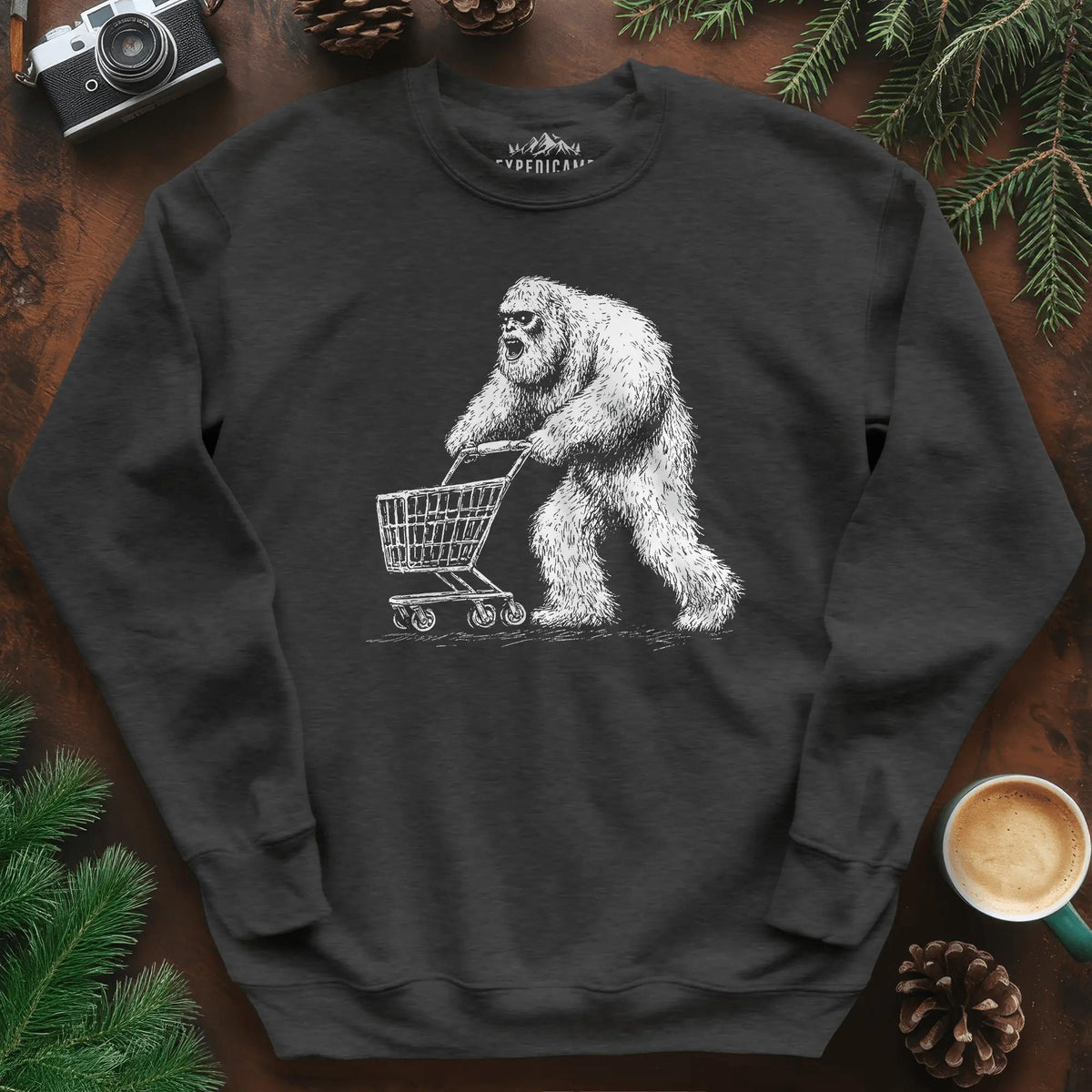 Shopping Yeti Sweatshirt – Dark Heather – Outdoor apparel for travel, hiking, camping, and nature lovers – ExpediCamp