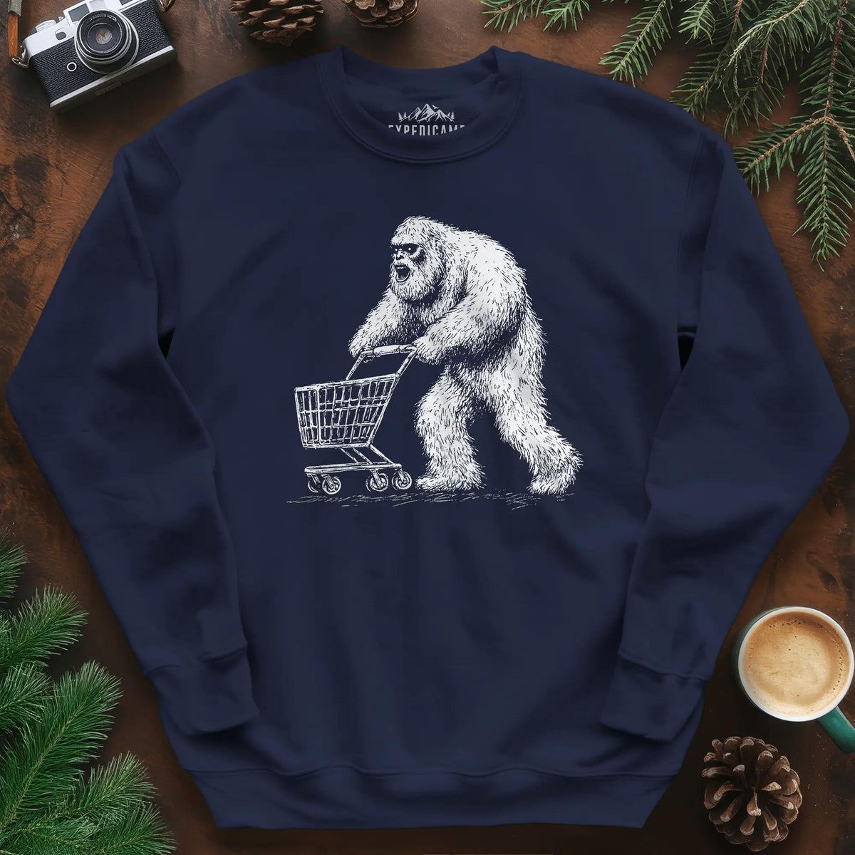 Shopping Yeti Sweatshirt – Navy – Outdoor apparel for travel, hiking, camping, and nature lovers – ExpediCamp