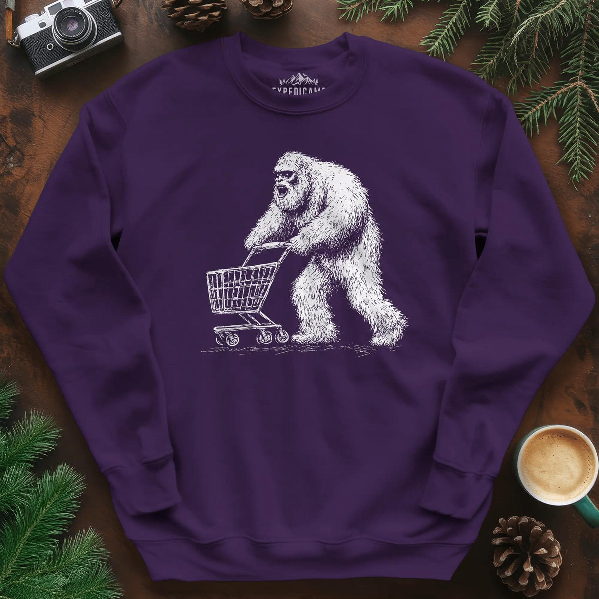 Shopping Yeti Sweatshirt – Purple – Outdoor apparel for travel, hiking, camping, and nature lovers – ExpediCamp