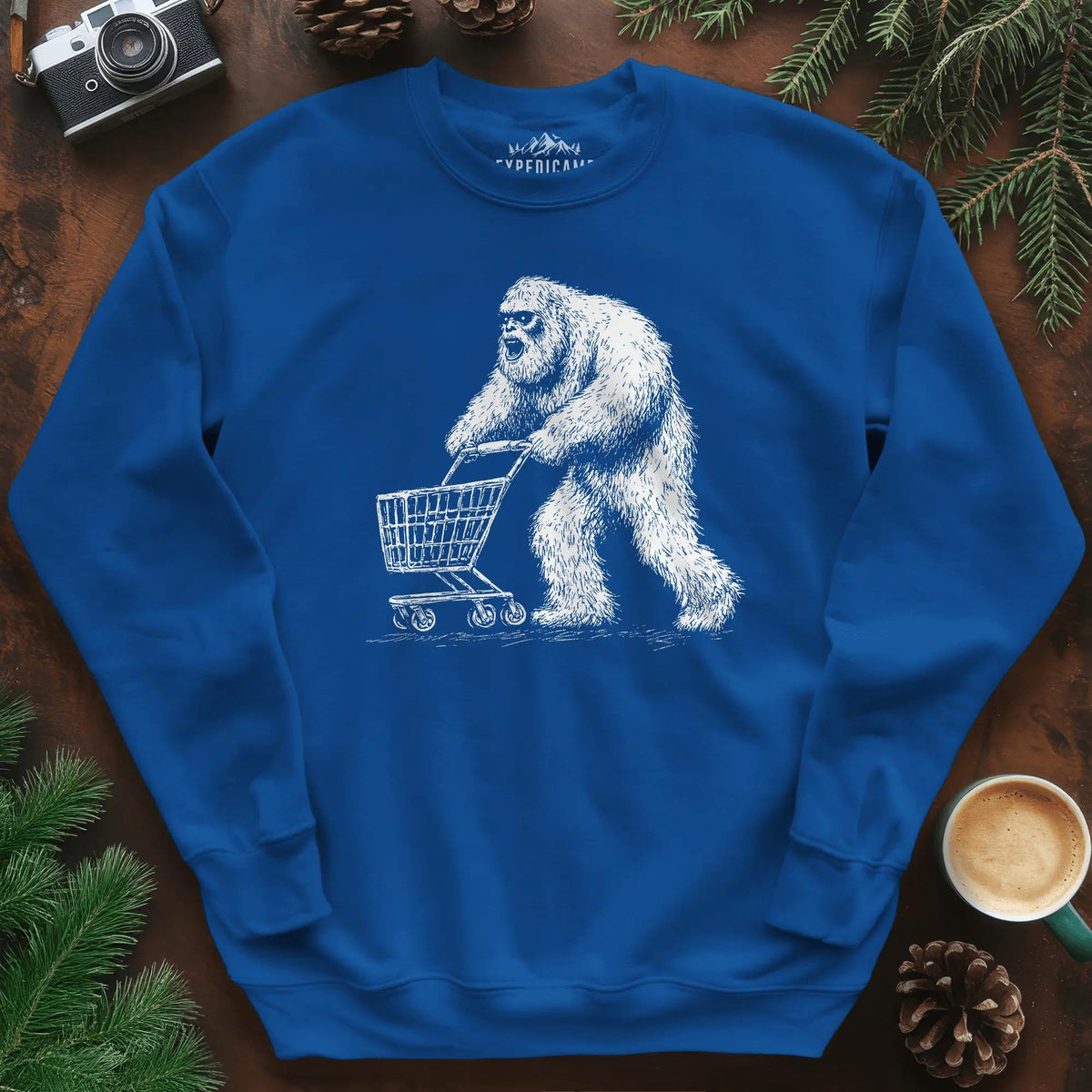 Shopping Yeti Sweatshirt – Royal – Outdoor apparel for travel, hiking, camping, and nature lovers – ExpediCamp
