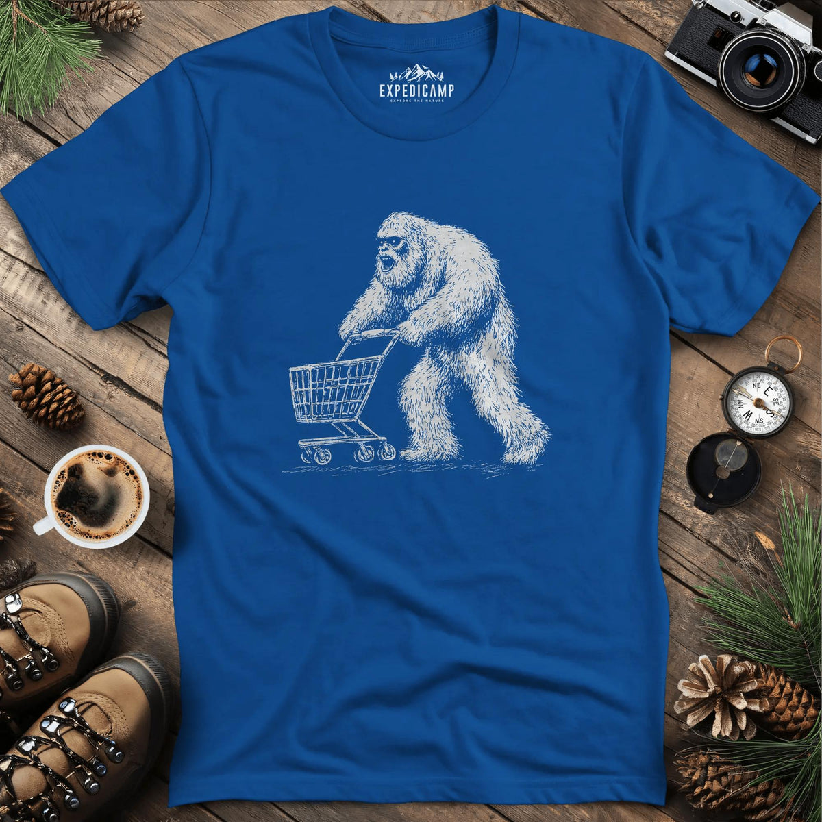 Shopping Yeti T-Shirt – Royal – Outdoor apparel for travel, hiking, camping, and nature lovers – ExpediCamp