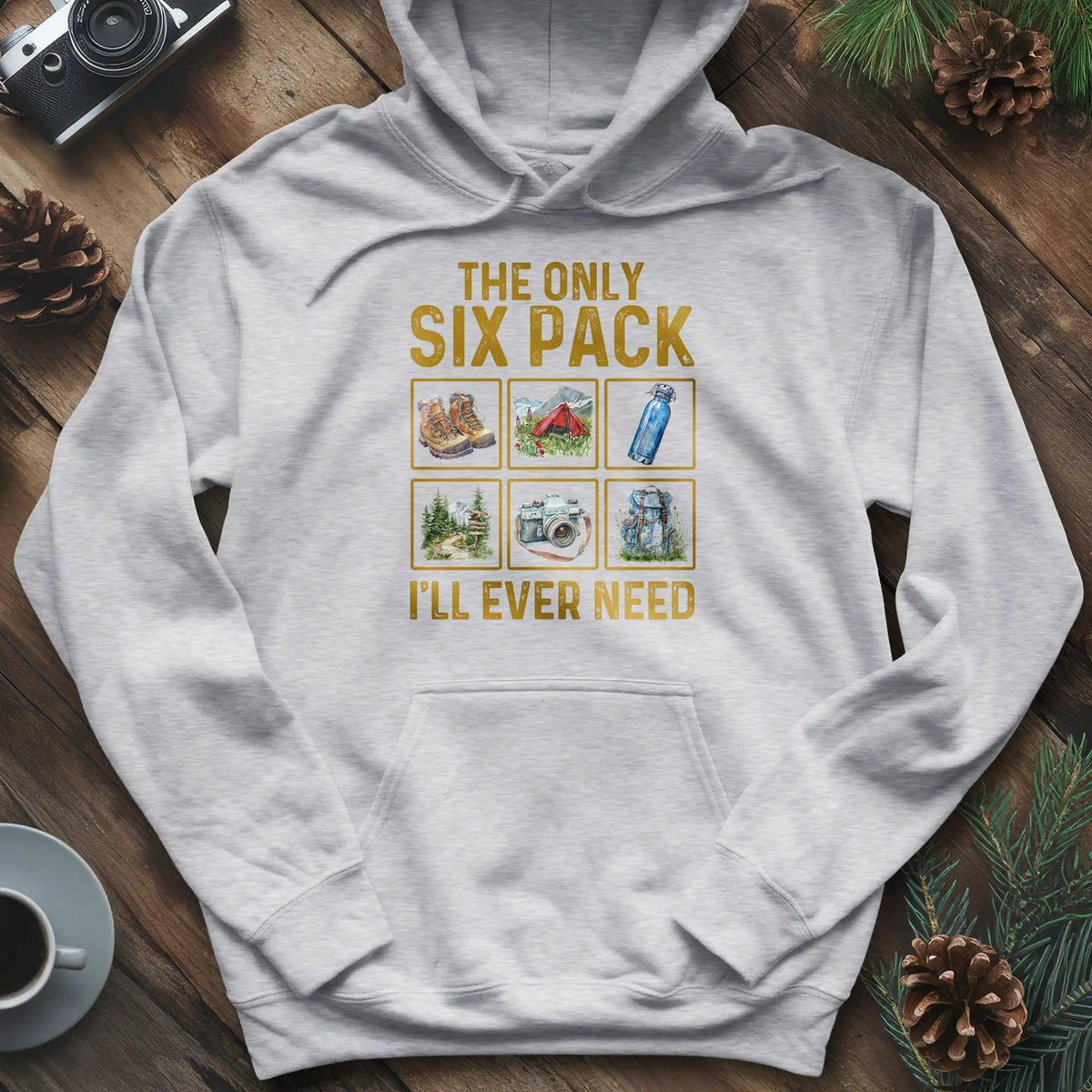 Six Pack Adventure Hoodie – Ash – Outdoor apparel for travel, hiking, camping, and nature lovers – ExpediCamp