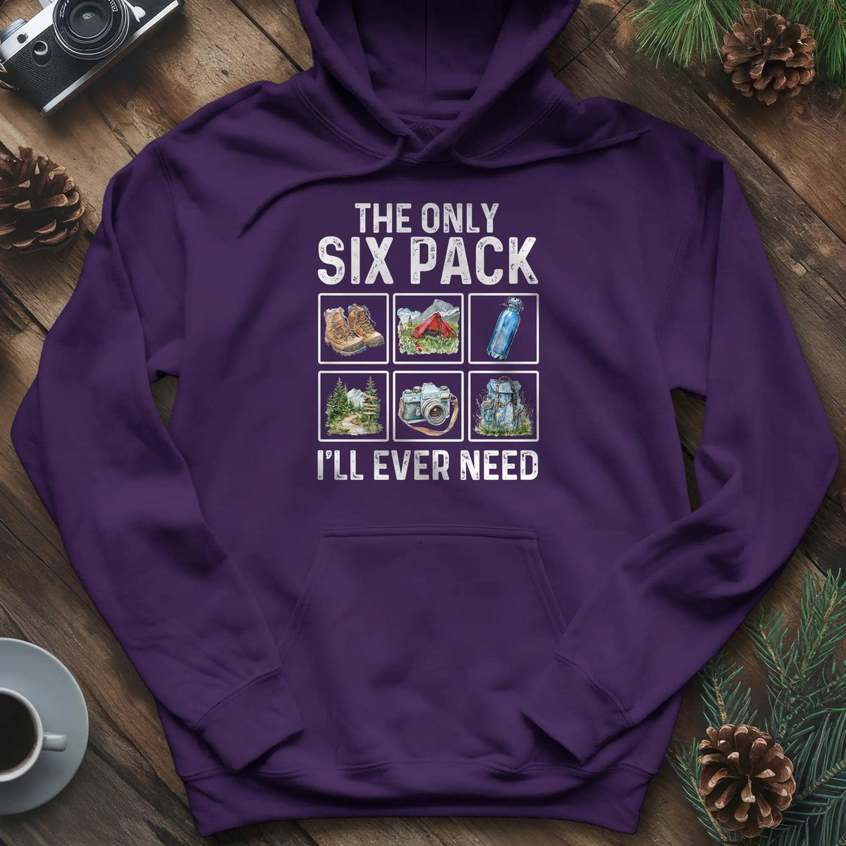 Six Pack Adventure Hoodie – Purple – Outdoor apparel for travel, hiking, camping, and nature lovers – ExpediCamp