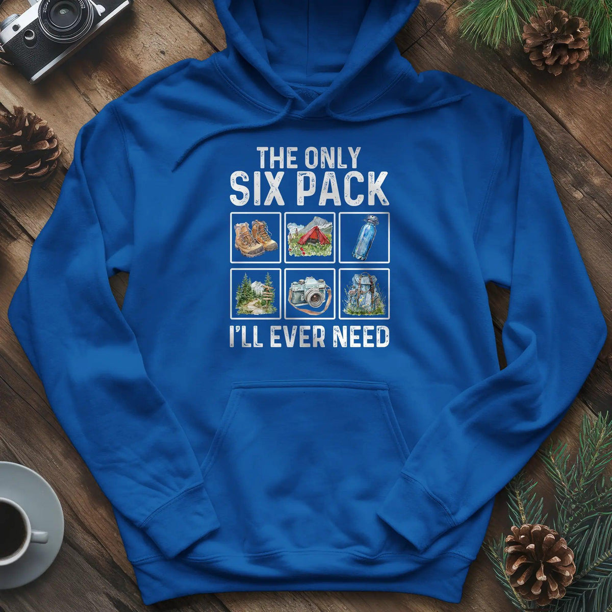 Six Pack Adventure Hoodie – Royal – Outdoor apparel for travel, hiking, camping, and nature lovers – ExpediCamp