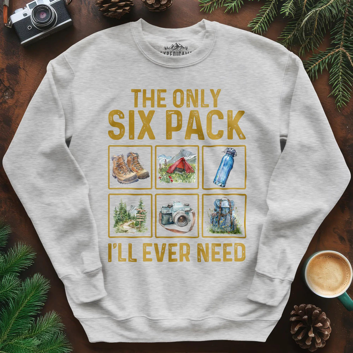 Six Pack Adventure Sweatshirt – Ash – Outdoor apparel for travel, hiking, camping, and nature lovers – ExpediCamp